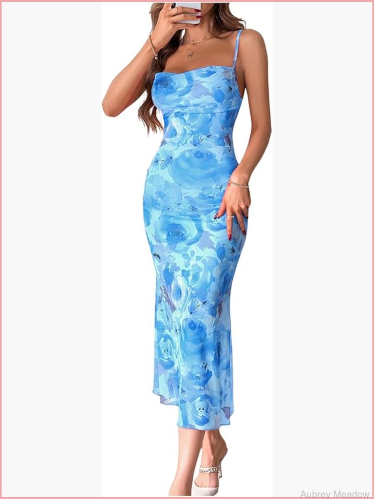 Women's Floral Bodycon Midi Dress Sleeveless Wedding Guest Cocktail Summer Boho